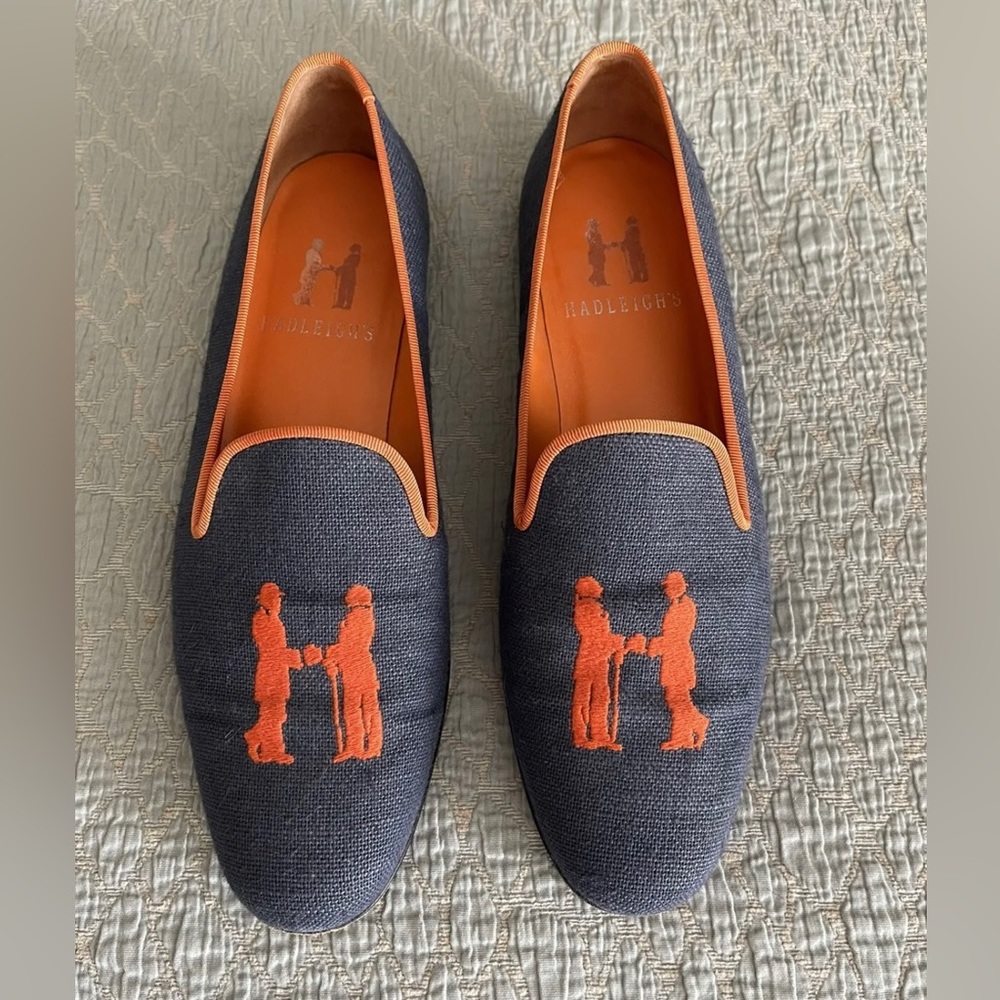 Navy & Orange Embroidered Slip-On Loafers